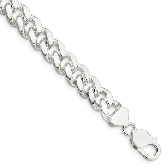 Mens 10.5mm Sterling Silver Solid D/C Domed Curb Chain Bracelet 10 In